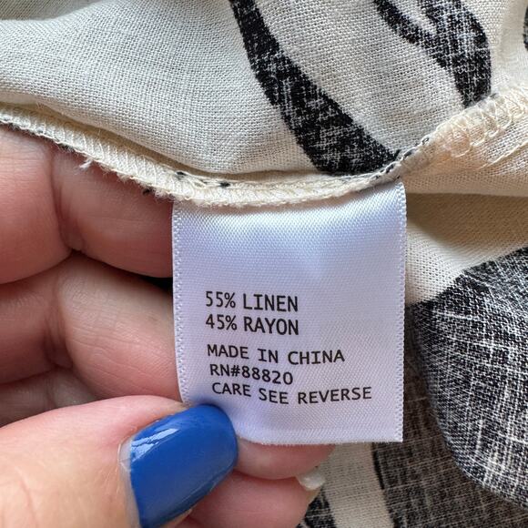 Rachel Zoe Palm Print Button Down Shirt 3X Women Black White Linen Rayon Boxy - Picture 7 of 8